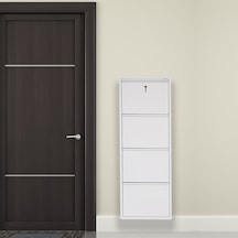 Kilitli 4'lü Metal Ayakkabılık - Beyaz