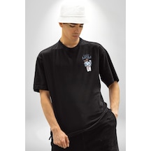 Süper Anne Anneler Günü Doğum Hediyesi Siyah Oversize Unisex Ön Sol Yan Minimal Baskılı Tişört Koyu Siyah