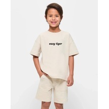 Uyguntarz Çocuk Easy Tiger Baskılı Pamuklu Tshirt Bej