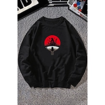 Unisex Itachi Uchiha Baskılı Bisiklet Yaka Sweatshirt Siyah