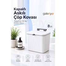 8 Litre Mutfak Tezgah Üstü Ve Dolap Askılı Çöp Kovası Kapaklı Pratik Atık Kovası Beyaz - Gri