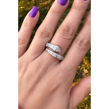 Zirkontaşlı Ayarlanabilir Yılan Yüzük - Silver Renk Silver
