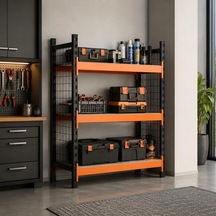 3 Katlı Tel Kafesli Dekoratif Midi Rack - Ekonomik Depo,arşiv, Kiler Rafı Siyah-turuncu-46x120 Cm-150 Cm Çok Renkli