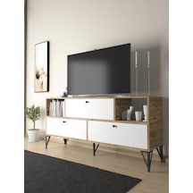 Wood'n Love Mia 160 Cm Metal Ayaklı Tv Ünitesi - Konsol - Atlantik Çam - Beyaz / Siyah Kahverengi