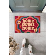 Rugmood Home Sweet Home Renkli Retro Tasarım Dekoratif Kapı Önü Paspası 70x45 Cm Çok Renkli