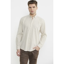 Keten Karışımlı Uzun Kol Gömlek - Bej Bej