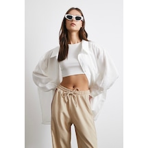 Oversize Cepli Modal Gömlek Beyaz Beyaz