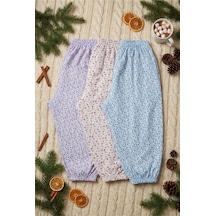 Pi Giyim Kadın Çiçek Desenli Diz Altı Pijama 3'lü Pijama Altı Seti Beli Lastikli Çok Renkli
