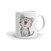 Sevimli Minik Kedi Seramik İthal Porselen Seramik Kupa Bardak Beyaz