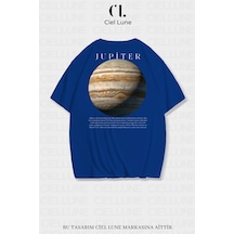 Nevermind Unisex Kadın Erkek Jupiter Baskılı Özel Tasarım Oversiz Mavi
