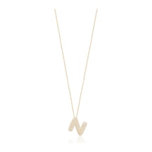 Zirkon Taşlı Altın Kaplamalı N Harfi Gümüş Kolye Gold - Rose Gold - Gümüş