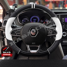 Renault Kadjar Dikme Direksiyon Kılıfı Delikli Deri Parlak Siyah Beyaz Detay Çift Yüzük Ve Dikiş 2015-2022