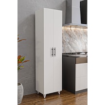 Ae-3085 Selen Çok Amaçlı Beyaz Dolap 7 Raflı, 2 Kapaklı Mutfak