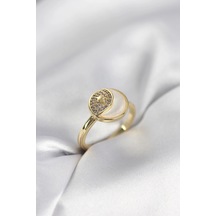 Mey İthalat Ay Yıldız Model Gold Renk Zirkon Taşlı Kadın Yüzük Çok Renkli