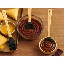 Mucit Home 3'lü Siyah Bambu Silikon Spatula Seti Siyah