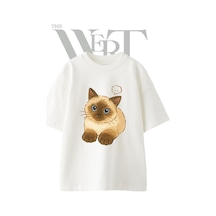 Thewert Siamese Cat 2 Tasarım Baskılı Ünisex Beyaz Oversize T-shirt
