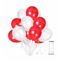 Metalik Kırmızı Beyaz Balon 12 İnch 15 Adet