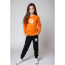 Panios Kids Çiçek Desen Baskılı Kız Çocuk Alt-üst Takım Turuncu