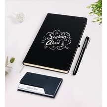 Kişiye Özel Isimli Siyah Defter Kalem Kartvizitlik Hediye Seti-7