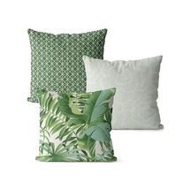 Yastık Kılıfı Yeşil Bitki Yaprak Desenli Keten Yastık Kılıfı 3 Parça Stil 2 Çok Renkli