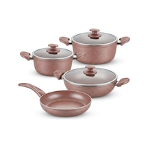 Optimum Argos 7 Parça Tencere Ve Tava Seti - Pembe Kırçıl Renkli Yanmaz Yapışmaz Çeyiz Paketi Cam Kapaklı 20/24/26 Cm Tencere + 26 Cm Tava Çok Renkli