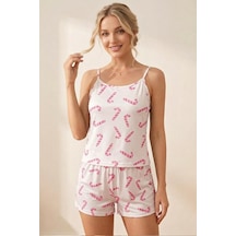 Fit Women Baston Şeker Desenli İp Askılı Şortlu Pijama Takımı 4613 -pembe