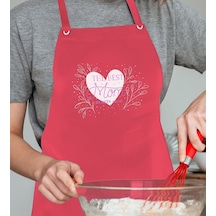 Bk Gift Kişiye Özel İsimli Anneler Günü Tasarımlı Profesyonel Kırmızı Mutfak Önlüğü, Aşçı Önlüğü, Şef Önlüğü, Anneye Hediye-13