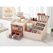 Arbu Çift Çekmeceli Takı Makyaj Organizer Ekru