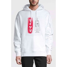 One Punch Man Baskılı Beyaz Erkek Örme Kapşonlu Sweatshirt (534799029)
