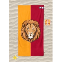 Sarı Kırmızı Aslan Dijital Baskılı Plaj Havlusu Unisex Plaj Havlusu Deniz Havlusu Açık Bej