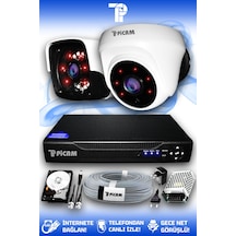 Picam 2 Kameralı Panda 1 İç Kamera Set 250 GB HDD Full HD Gece Görüşlü Güvenlik Kamerası Sistemi