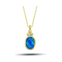Gümüş Gold Mavi Opal Taşlı Ananas Kadın Kolye
