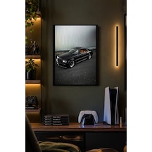 Siyah Klasik Otomobil Desenli Dekoratif Mdf Tablo, Çerçeve Görünümlü Ahşap Poster