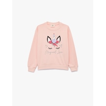 Koton Simli Unicorn Baskılı Şardonlu Uzun Kollu Bisiklet Yaka Sweatshirt Pembe 6wkg10174ak Gül