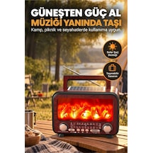 Şömine Efektli Retro Radyo Ve Bluetooth Hoparlör Solar Güneş Enerjili, Alev Işıklı, Taşınabilir Nostaljik Kamp Radyosu Kahverengi - 936928908