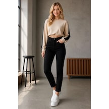Layal My Beauty Jeannine Kadın Jeans Yüksek Bel Mom Boyfriend Dar Paça Denim Kot Pantolon Siyah