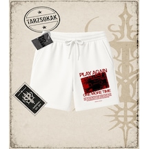 Tarzsokak Gotik & Grunge Streetwear Play Agaın Unisex Şort Beyaz