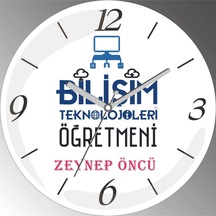 Kişiye Özel Bilişim Teknolojieri Öğretmeni Çap 30cm Sessiz Akar Bombeli Gerçek Cam Duvar Saati Siyah