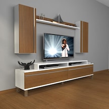 Decoraktiv Ekoflex 7 Mdf Krom Ayaklı Tv Ünitesi Tv Sehpası Beyaz - Ceviz