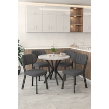 Gnr 90cm Sabit Beyaz Mutfak Masası Takımı, Yemek Masası, 4 Modern Antrasit Sandalye Antrasit