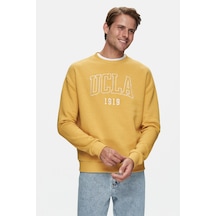 Ucla Sandhıll Sarı Bisiklet Yaka Nakışlı Loose Fit Erkek Sweatshirt Sarı