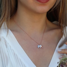 Açık Mavi Mine İşli Rose Gold Kaplama Bereket Fili Gümüş Kolye Gümüş