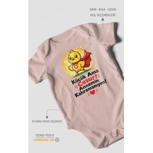 Morivokids Küçük Ama Cesur Annemin Kahramanıyım Kısa Kollu Bebek Body %100 Pamuk Pastel Pembe