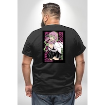 Angemiel Anime Demon Slayer Kimetsu No Yaiba Mitsuri Kanroji Büyük Beden Siyah Tişört Kadın Erkek Ünisex Sırt Baskılı Siyah