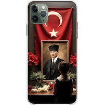 Apple Uyumlu iPhone 11 Pro Max  Atatürk Türk Bayrağı Tablo Baskılı Silikon Kılıf Renkli