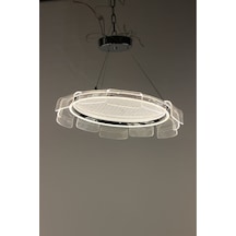 Modern Halka Tasarım Dalgalı Akrilik Kanatlı 3 Renk Ledli Şık Salon Avizesi Gümüş