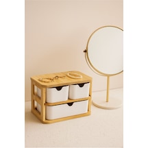 Doğal Bambu Çok Amaçlı 3 Gözlü Çekmeceli Organizer Br-6711 Beyaz
