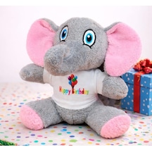 Toptan Happy Birthday Tişörtlü Peluş Oyuncak Fil Pembe