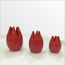 3 Kırmızı Laleler Kartvizitlik Biblo Set 13Cm - 11Cm - 8,5 Cm