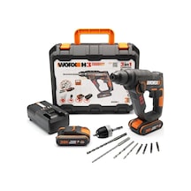 Worx Wx390.1 20volt 2.0ah. Li-ion 1.2j Profesyonel Sds-plus Pnömatik Çift Akülü Şarjlı Matkap + 8 Adet Uç + Mandren